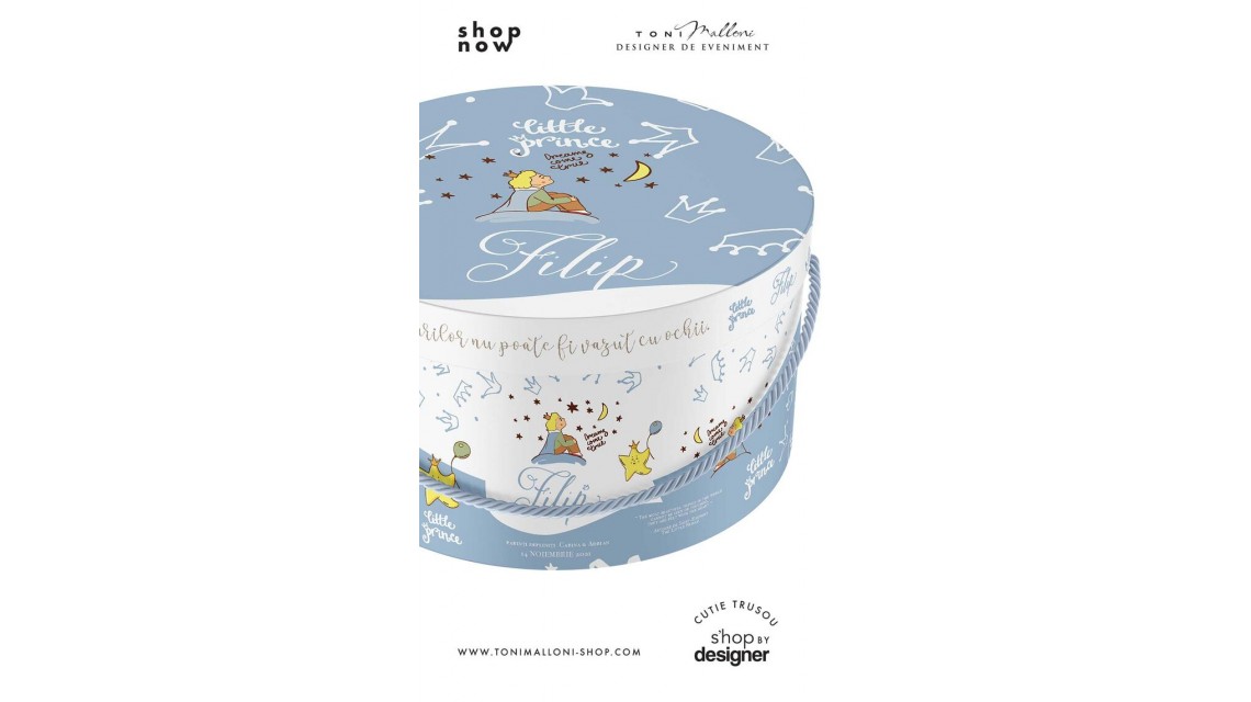 Cutie trusou botez rotunda Micul Print Le Petit Prince Blue 1